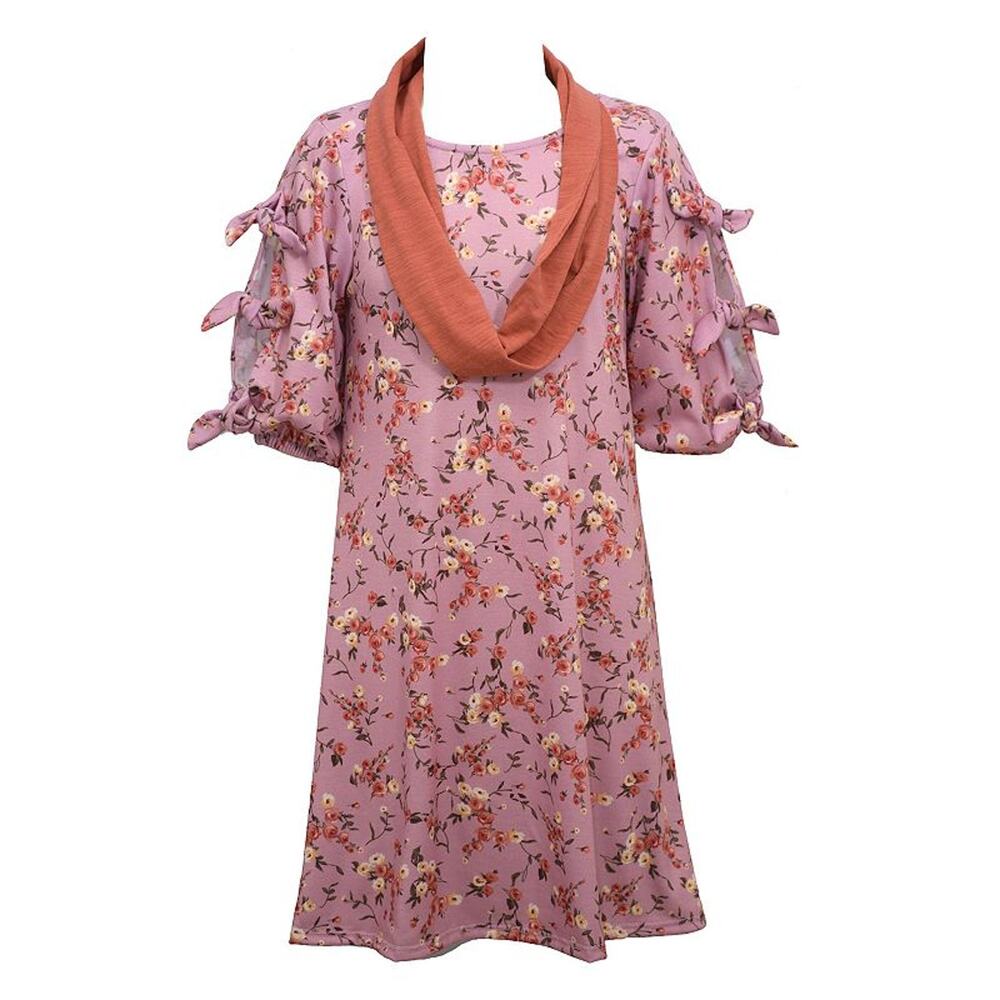 Bonnie Jean Girls Knit Dress Novelty Tie Sleeves  Matching Scarf Size 10 NWT